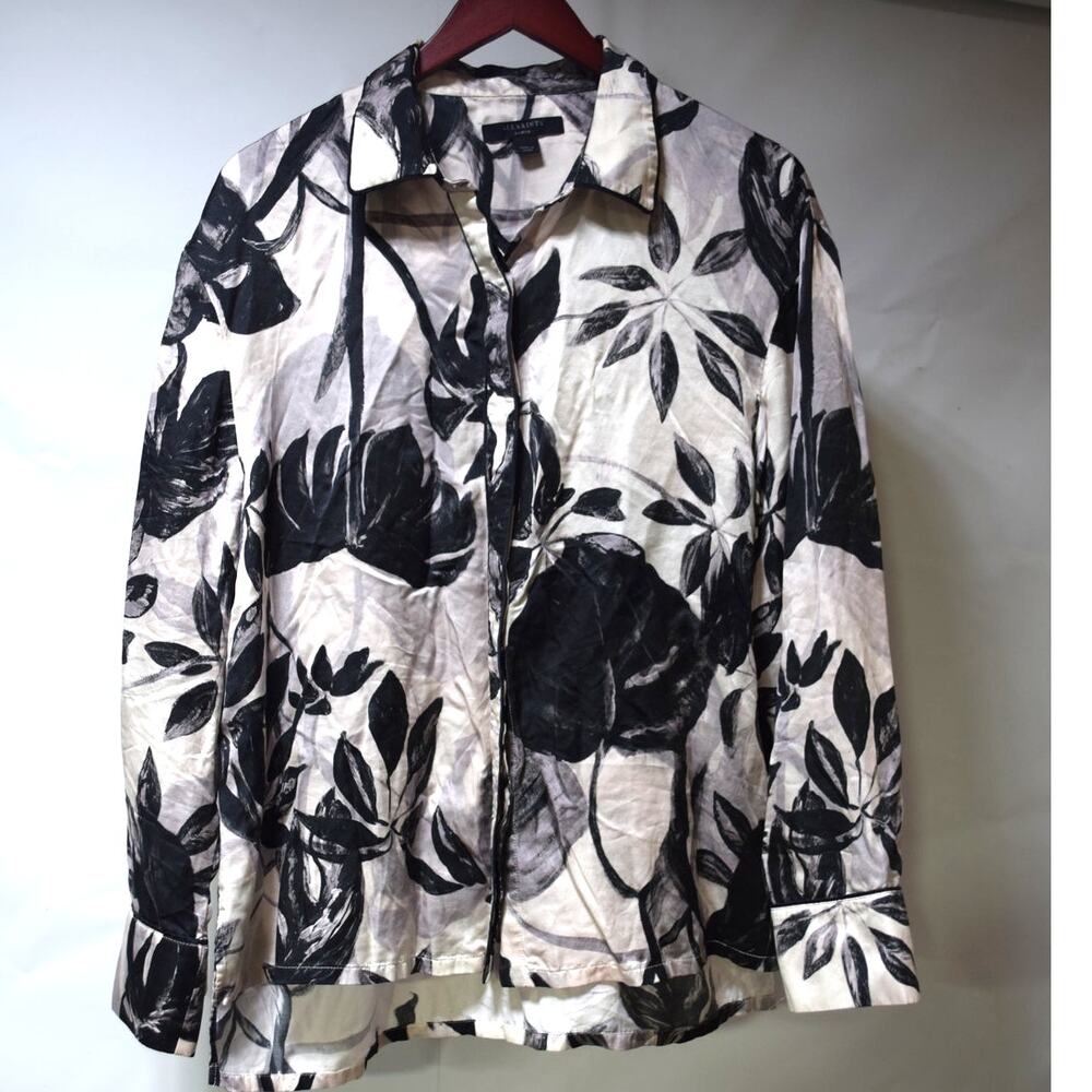 AllSaints London Large Silk Blend Floral Shirt 01-11-94 Back Patch Black Ivory